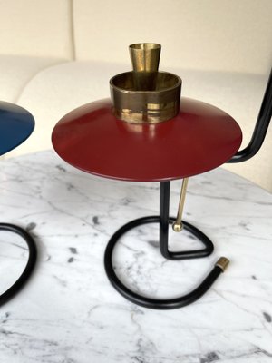 Mid-Century Italian Candleholders in Lacquered Metal and Brass, 1950s, Set of 2-FUE-958873