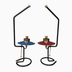 Mid-Century Italian Candleholders in Lacquered Metal and Brass, 1950s, Set of 2-FUE-958873