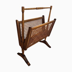 Mid-Century Italian Cane Rattan and Wood Magazine Rack, 1960s-EUP-1806556