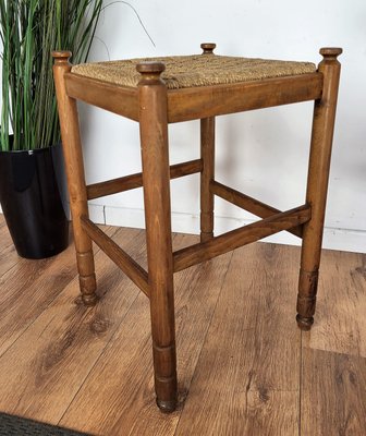 Mid-Century Italian Carved Wood and Cord Stools, 1960s, Set of 2-EUP-1287378