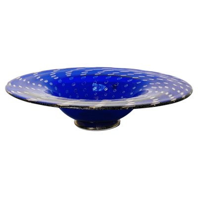 Mid-Century Italian Centerpiece in Blue Murano Glass with Golden Decoration, 1970s-GDD-1249716