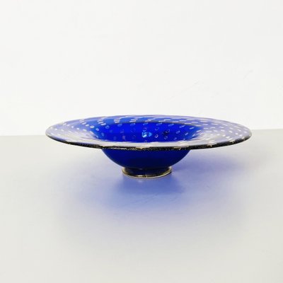 Mid-Century Italian Centerpiece in Blue Murano Glass with Golden Decoration, 1970s-GDD-1249716