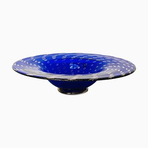 Mid-Century Italian Centerpiece in Blue Murano Glass with Golden Decoration, 1970s-GDD-1249716