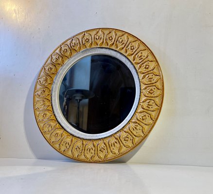 Mid-Century Italian Ceramic Round Wall Mirror, 1970s-LCR-1088223