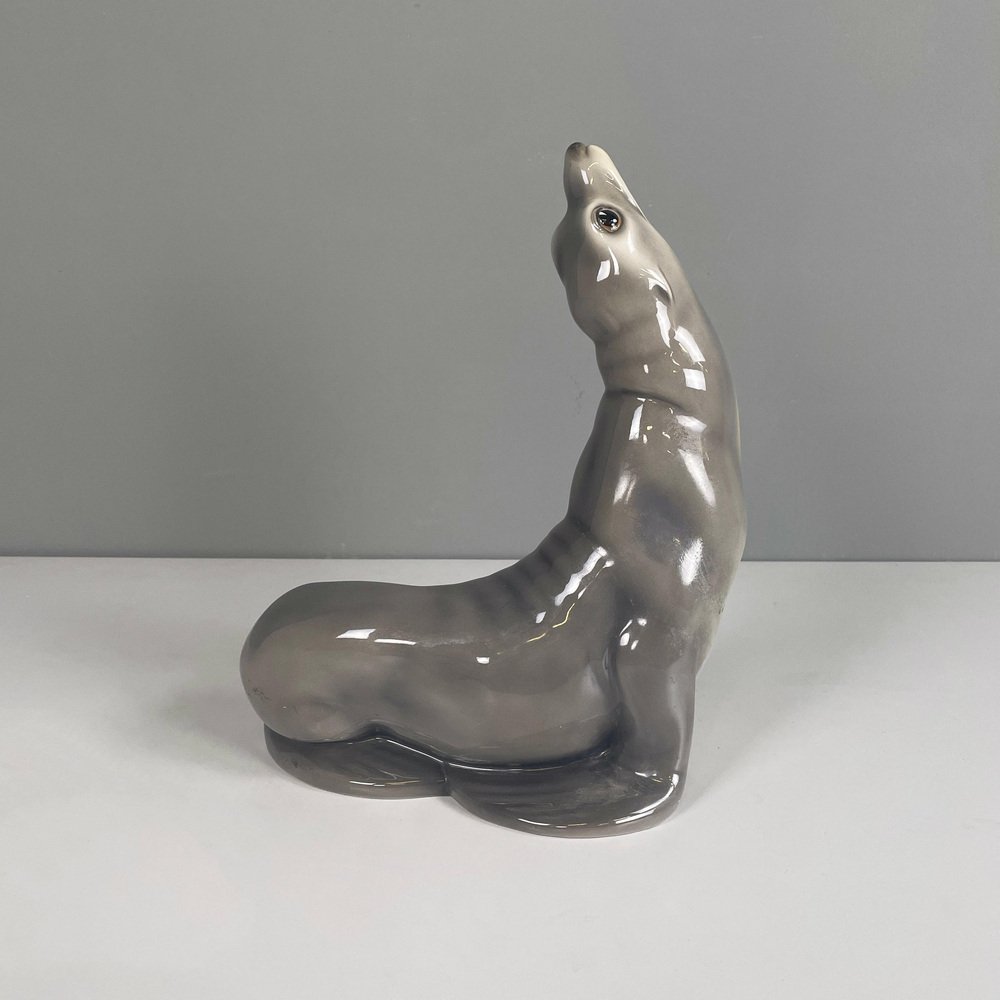 Mid-Century Italian Ceramic Sculpture of a Sea Lion by Urbano Zaccagnini, 1920s-GDD-1764106