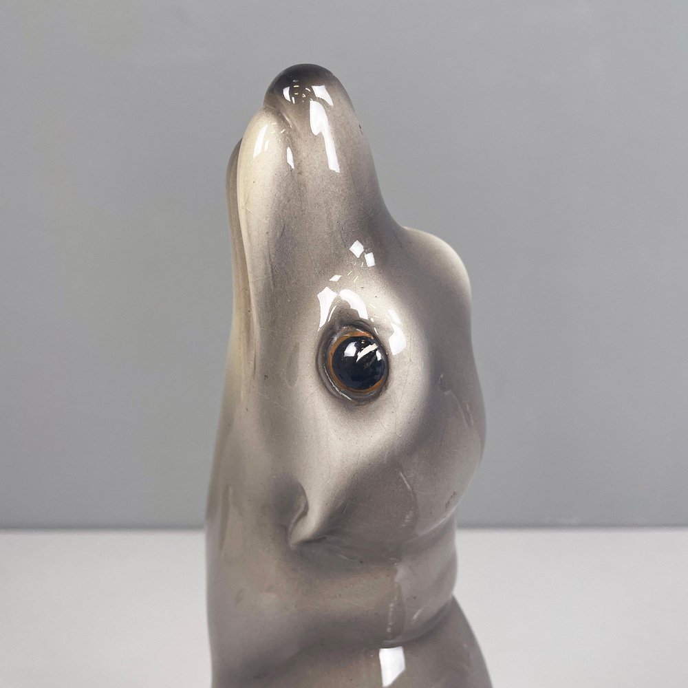 Mid-Century Italian Ceramic Sculpture of a Sea Lion by Urbano Zaccagnini, 1920s