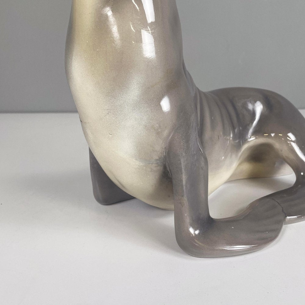 Mid-Century Italian Ceramic Sculpture of a Sea Lion by Urbano Zaccagnini, 1920s