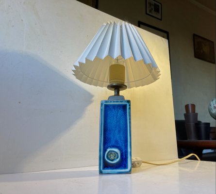 Mid-Century Italian Ceramic Table Lamp with Blue Glaze, 1960s-LCR-1182894