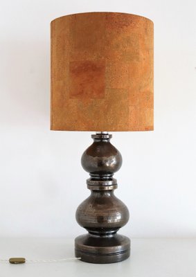 Mid-Century Italian Ceramic Table Lamp with Cork Lampshade by Aldo Londi for Bitossi, 1960s-VNE-1169720