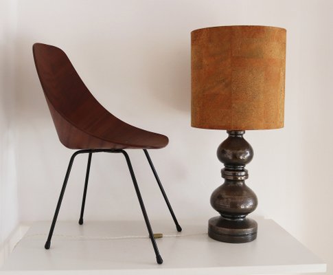 Mid-Century Italian Ceramic Table Lamp with Cork Lampshade by Aldo Londi for Bitossi, 1960s-VNE-1169720