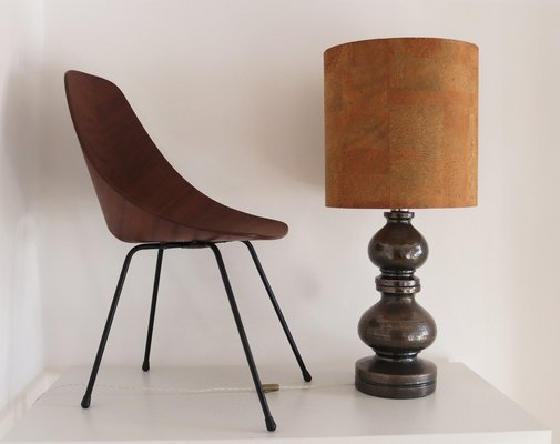 Mid-Century Italian Ceramic Table Lamp with Cork Lampshade by Aldo Londi for Bitossi, 1960s-VNE-1169720