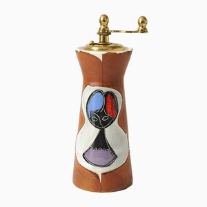 Mid-Century Italian Cermamic and Leather Pepper Mill from Chiarugi-IXK-837452