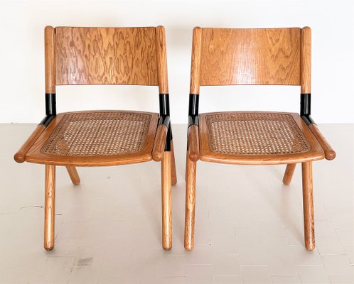 Mid-Century Italian Chairs in Oak and Rattan by Mauro Pasquinelli, 1970s, Set of 2-VNE-1451542