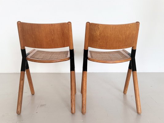 Mid-Century Italian Chairs in Oak and Rattan by Mauro Pasquinelli, 1970s, Set of 2-VNE-1451542