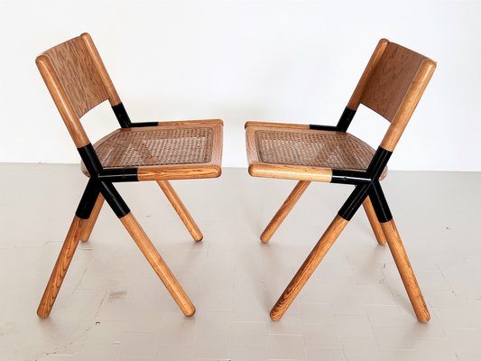 Mid-Century Italian Chairs in Oak and Rattan by Mauro Pasquinelli, 1970s, Set of 2-VNE-1451542