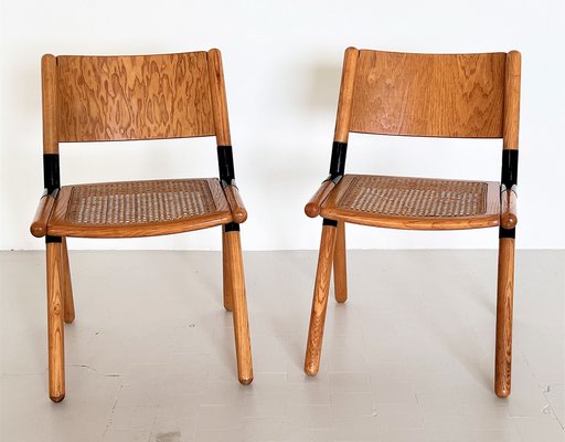 Mid-Century Italian Chairs in Oak and Rattan by Mauro Pasquinelli, 1970s, Set of 2-VNE-1451542