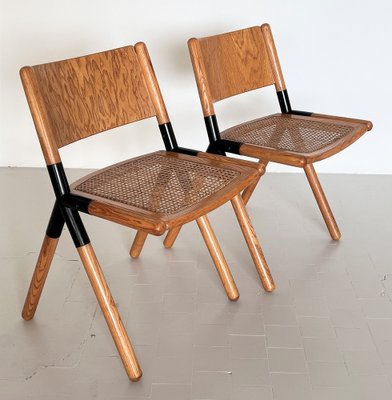 Mid-Century Italian Chairs in Oak and Rattan by Mauro Pasquinelli, 1970s, Set of 2-VNE-1451542