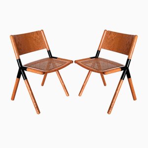 Mid-Century Italian Chairs in Oak and Rattan by Mauro Pasquinelli, 1970s, Set of 2-VNE-1451542