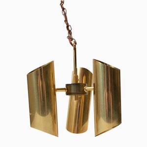 Mid-Century Italian Chandelier in Brass Attributed to Stilnovo, 1960s-LCR-991864