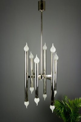 Mid-Century Italian Chrome 12-Light Chandelier, 1970s-KEG-629204