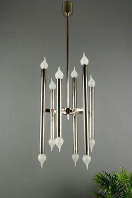 Mid-Century Italian Chrome 12-Light Chandelier, 1970s-KEG-629204