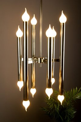 Mid-Century Italian Chrome 12-Light Chandelier, 1970s-KEG-629204