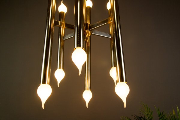 Mid-Century Italian Chrome 12-Light Chandelier, 1970s-KEG-629204