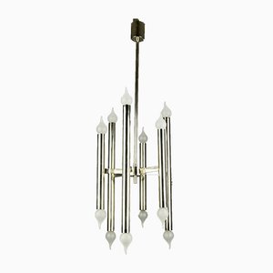 Mid-Century Italian Chrome 12-Light Chandelier, 1970s-KEG-629204