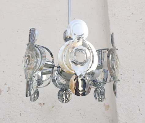 Mid-Century Italian Chrome and Glass Lends Chandelier by Gaetano Sciolari for Sciolari, 1966-PUG-623074