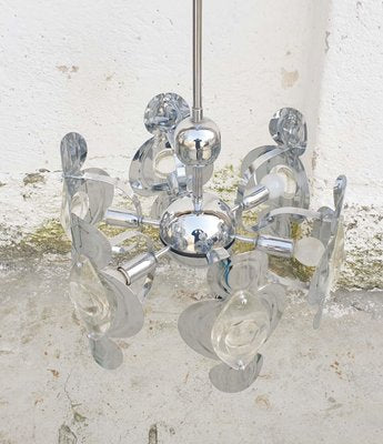 Mid-Century Italian Chrome and Glass Lends Chandelier by Gaetano Sciolari for Sciolari, 1966-PUG-623074