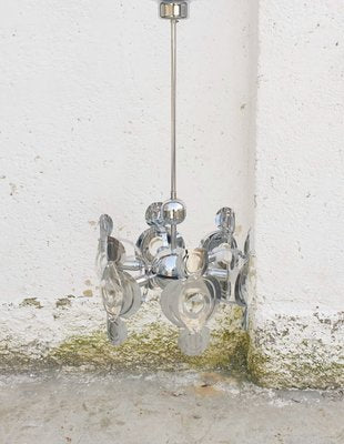 Mid-Century Italian Chrome and Glass Lends Chandelier by Gaetano Sciolari for Sciolari, 1966-PUG-623074