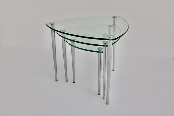 Mid-Century Italian Chrome and Glass Nesting Tables, 1960s, Set of 3-NB-579084