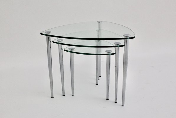 Mid-Century Italian Chrome and Glass Nesting Tables, 1960s, Set of 3-NB-579084