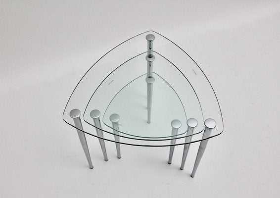 Mid-Century Italian Chrome and Glass Nesting Tables, 1960s, Set of 3-NB-579084