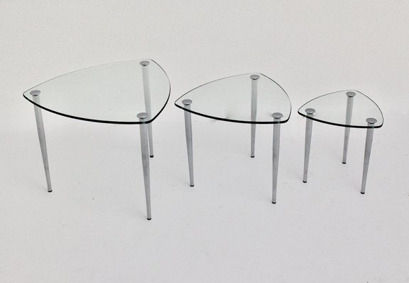 Mid-Century Italian Chrome and Glass Nesting Tables, 1960s, Set of 3-NB-579084