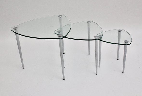 Mid-Century Italian Chrome and Glass Nesting Tables, 1960s, Set of 3-NB-579084