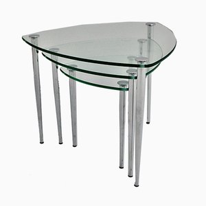 Mid-Century Italian Chrome and Glass Nesting Tables, 1960s, Set of 3-NB-579084