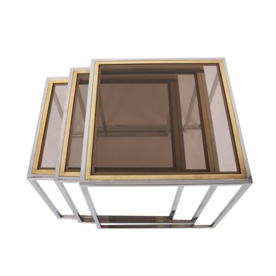 Mid-Century Italian Chrome, Brass and Smoked Glass Nesting Tables, 1970s, Set of 3-JDR-1126035