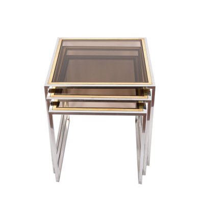 Mid-Century Italian Chrome, Brass and Smoked Glass Nesting Tables, 1970s, Set of 3-JDR-1126035