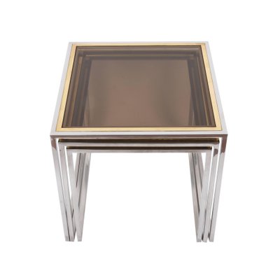 Mid-Century Italian Chrome, Brass and Smoked Glass Nesting Tables, 1970s, Set of 3-JDR-1126035