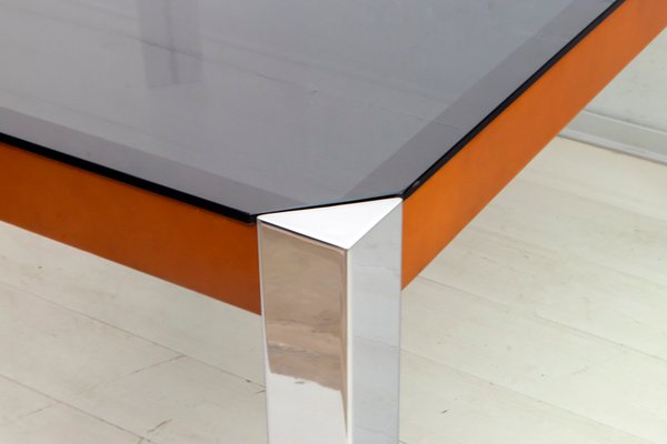 Mid-Century Italian Chrome Metal and Leather Dining Table, 1970s-FER-706912