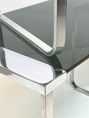 Mid-Century Italian Chromed Metal, Aluminum, Smoked Glass Nesting Tables, 1970s, Set of 3-JDR-1125649