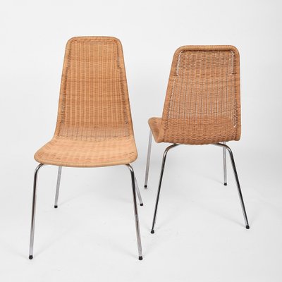 Mid-Century Italian Chromed Metal Chairs with Removable Rattan and Wicker, 1970s, Set of 4-JDR-1125857