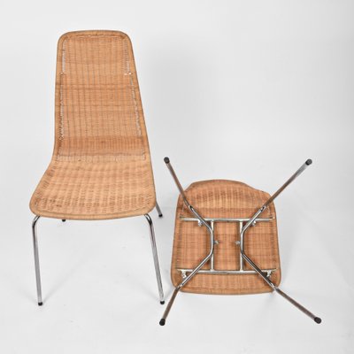 Mid-Century Italian Chromed Metal Chairs with Removable Rattan and Wicker, 1970s, Set of 4-JDR-1125857