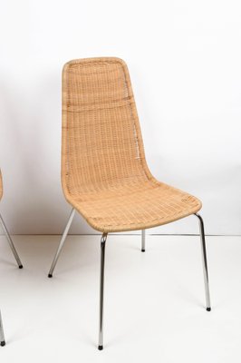 Mid-Century Italian Chromed Metal Chairs with Removable Rattan and Wicker, 1970s, Set of 4-JDR-1125857