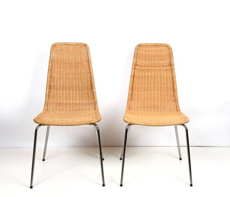 Mid-Century Italian Chromed Metal Chairs with Removable Rattan and Wicker, 1970s, Set of 4-JDR-1125857