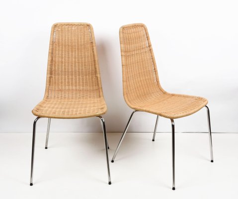 Mid-Century Italian Chromed Metal Chairs with Removable Rattan and Wicker, 1970s, Set of 4-JDR-1125857