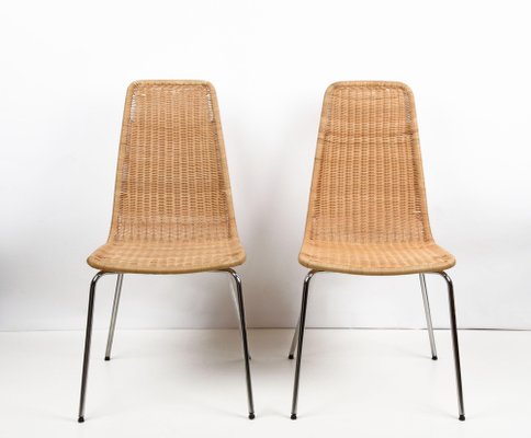 Mid-Century Italian Chromed Metal Chairs with Removable Rattan and Wicker, 1970s, Set of 4-JDR-1125857