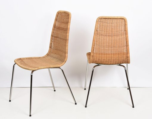 Mid-Century Italian Chromed Metal Chairs with Removable Rattan and Wicker, 1970s, Set of 4-JDR-1125857