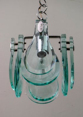 Mid-Century Italian Chromed Metal & Thick Glass Ceiling Lamp from Veca, 1960s-FER-860979